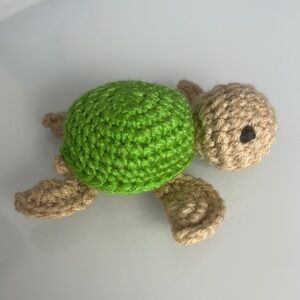 Handmade Green and Tan Crochet Turtle Toy